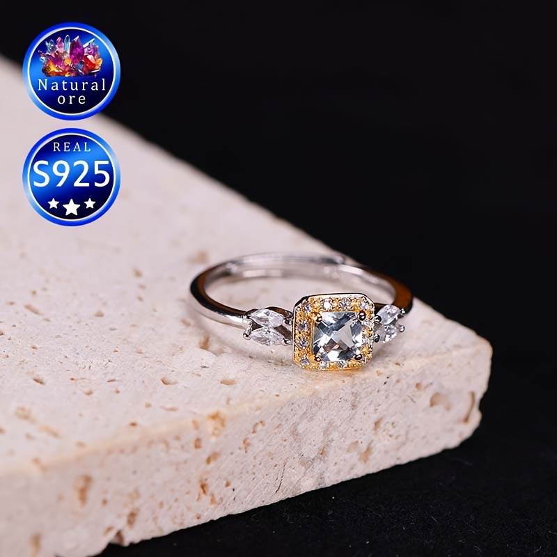 S925 Silver Light Blue Gemstone Ring Adjustable Opening